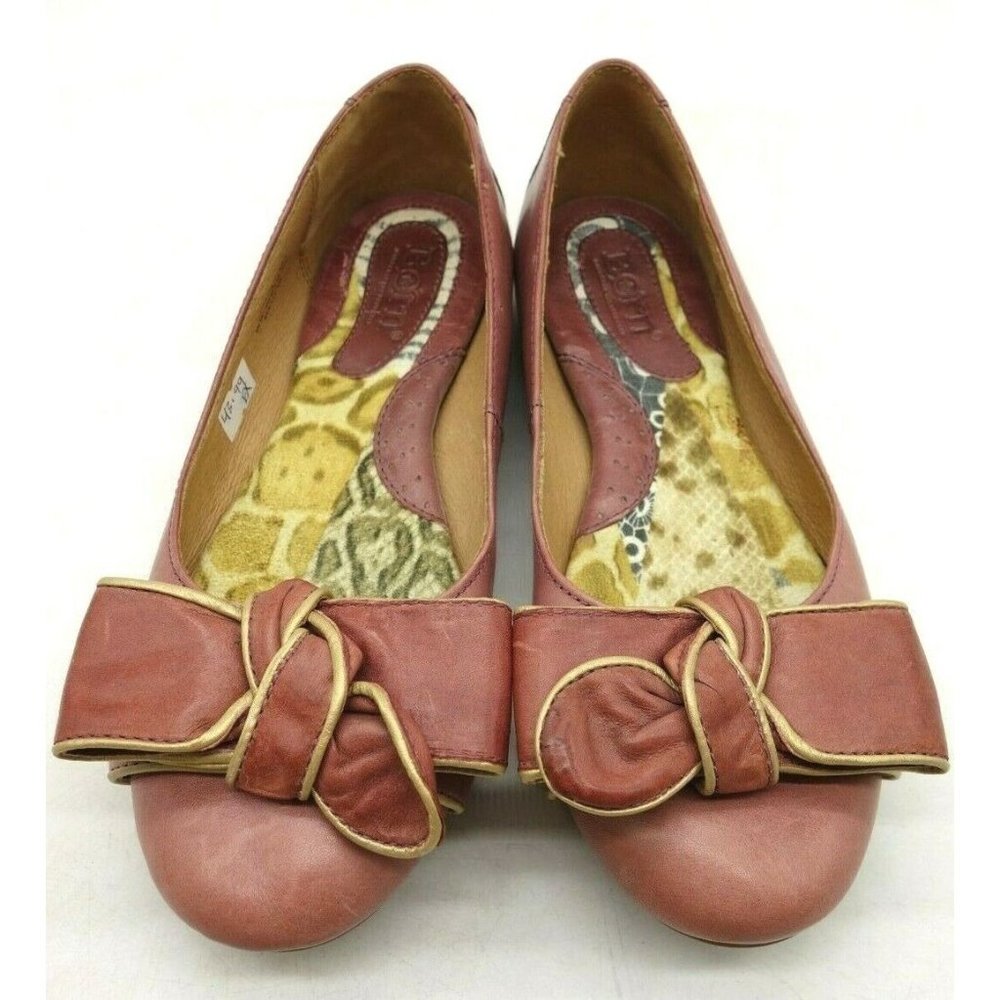 Born Maroon Leather Bow Toe Slip On Flats Shoes Women's 37 / 6.5